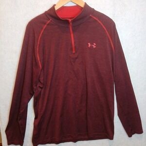 Under Armour Mens HeatGear 1/4 Zip Pullover Maroon Heather Red Large Loose Fit